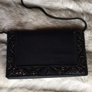 Black Hand Beaded Rectangular Shoulder Bag